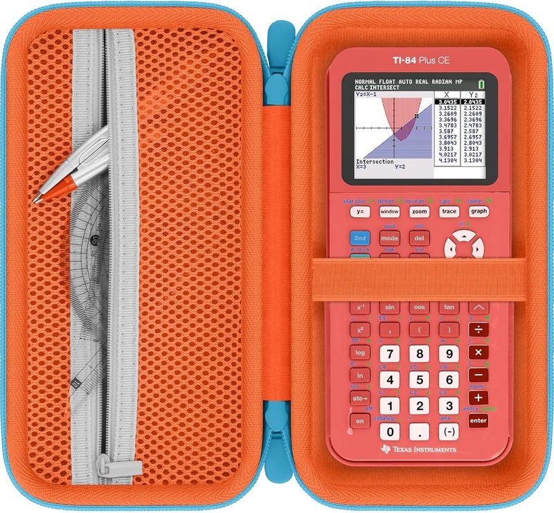 Baval Calculator Case Compatible with Texas Instruments TI-84 Plus CE/TI-84 Plus/TI-Nspire CX II CAS/TI-Nspire CX II/TI-83 Plus/TI-89 Titanium Color Graphing Calculator (Orange Case,Blue Zipper) - Image 1